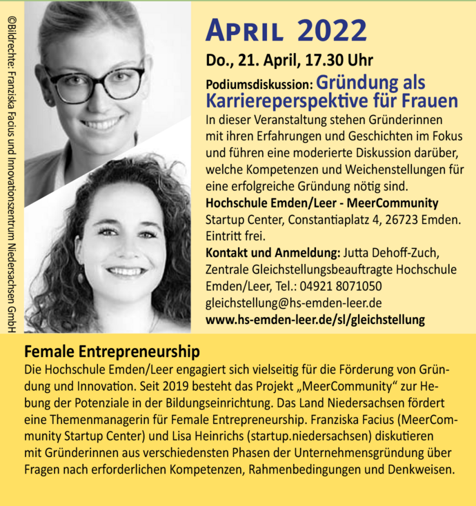 Veranstaltung Lebendiger Frauekalender im April an der Hochschule Emden/Leer